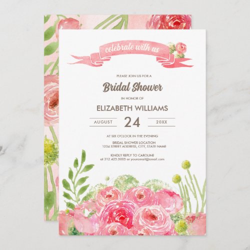 Romantic Watercolor Roses Bridal Shower Invitation