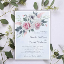 Romantic Watercolor Roses Light Blue Wedding