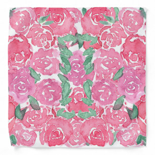 Romantic Watercolor Roses Pink Red Floral Pattern Bandana