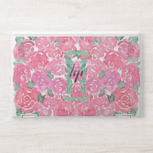 Romantic Watercolor Roses Pink Red Floral Pattern HP Laptop Skin