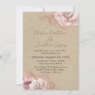 Romantic Watercolor Roses Rustic Glam Wedding Invitation