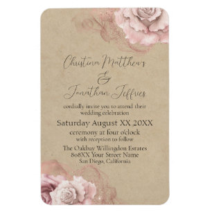 Romantic Watercolor Roses Rustic Glam Wedding Magnet