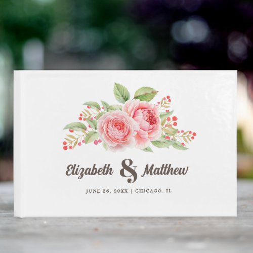 Romantic Watercolor Roses Wedding Guest Book