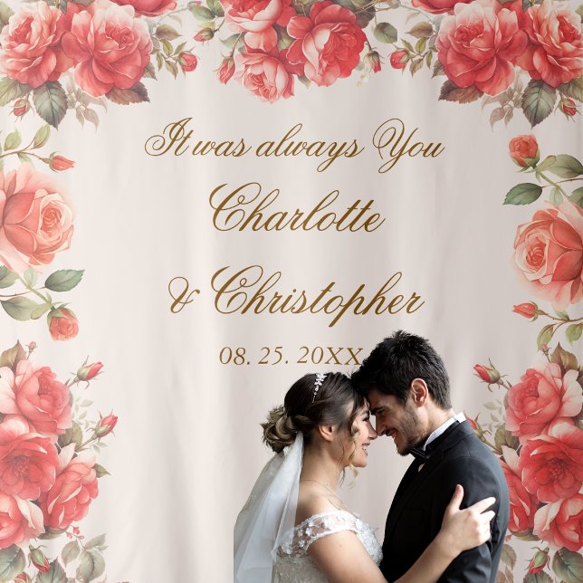Romantic Watercolor Roses Wedding Photo Backdrop (Creator Uploaded)