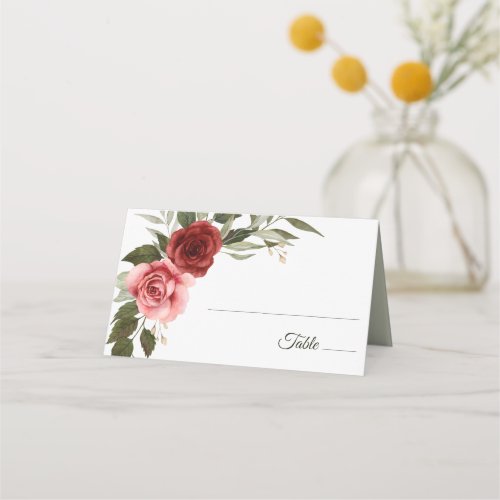 Romantic Watercolor Roses Wedding Place Card