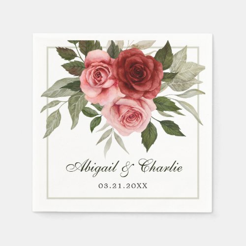 Romantic Watercolor Roses White Wedding Napkins