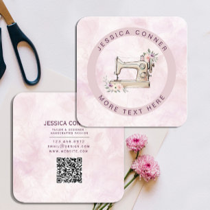 Romantic Watercolor Sewing Machine Illustration Square Business Card