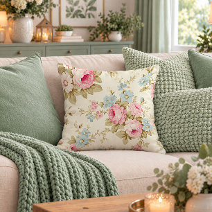 Romantic Watercolor Shabby Chic Pastel Floral Pill Throw Pillow