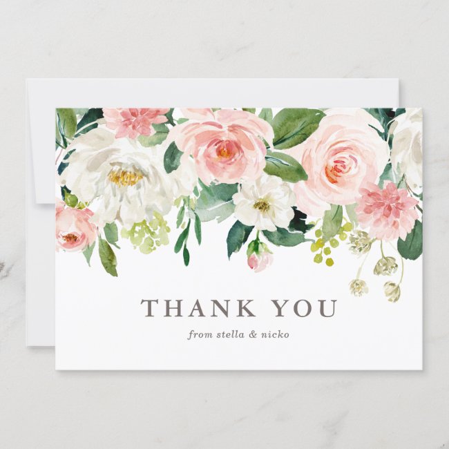 Romantic Watercolor Spring Bloom Wedding Thank You Card