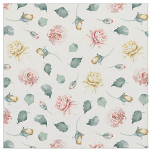 Romantic Watercolor Style Pastel Roses Fabric