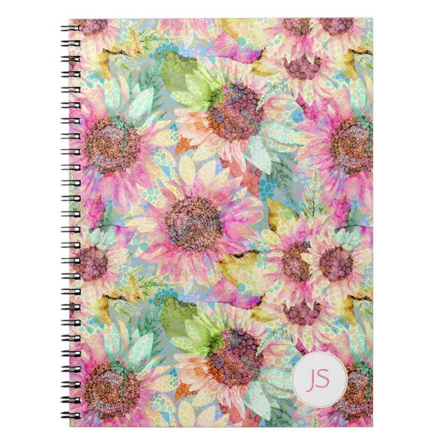 Romantic Watercolor Sunflower Pattern Notebook (Front)