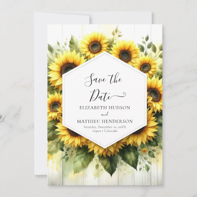 Romantic Watercolor Sunflower Wedding Save The Date (Front)
