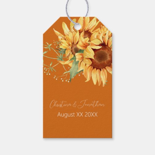 Romantic Watercolor Sunflowers on Burnt Orange Gift Tags