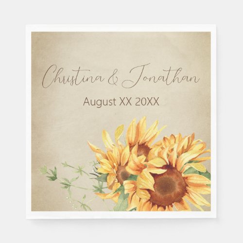 Romantic Watercolor Sunflowers on Faded Parchment Napkins