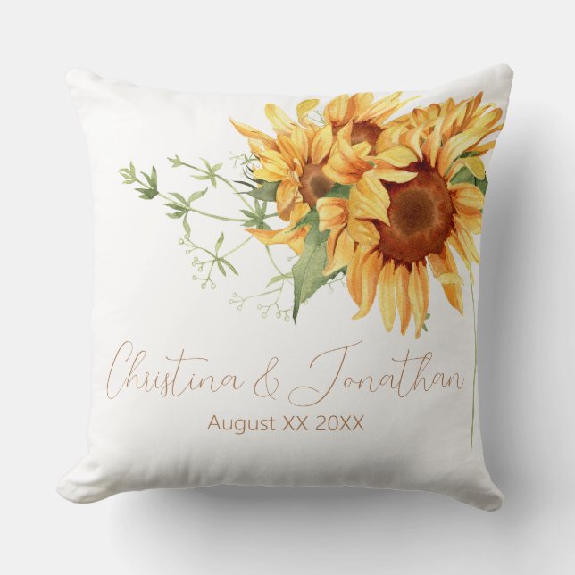 Romantic Watercolor Sunflowers Throw Pillow (Front)