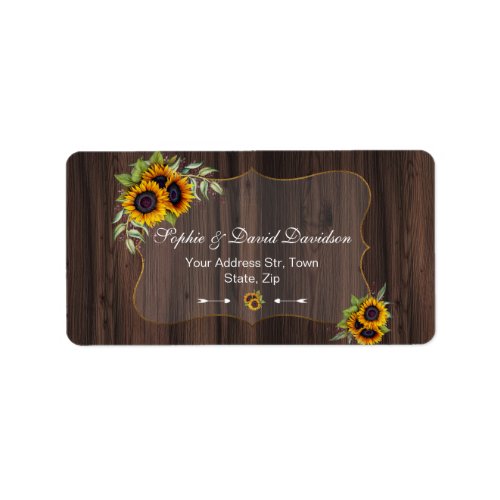 Romantic Watercolor Sunflowers Wood Wedding Label