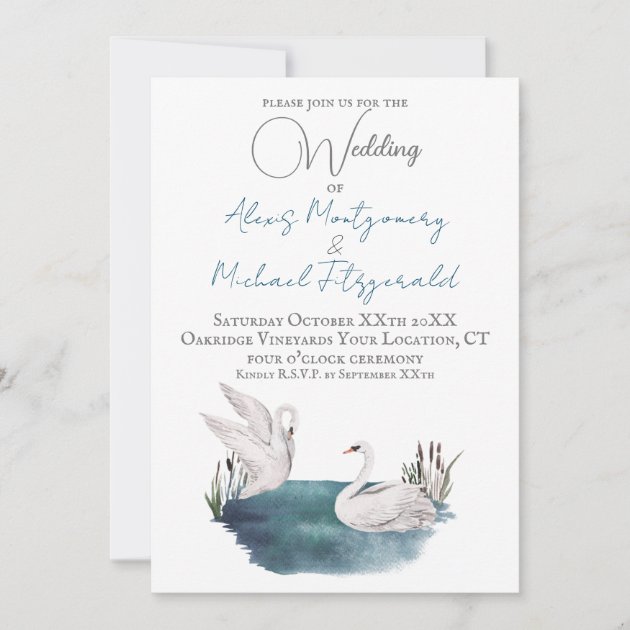 Wedding invitations with shop swans
