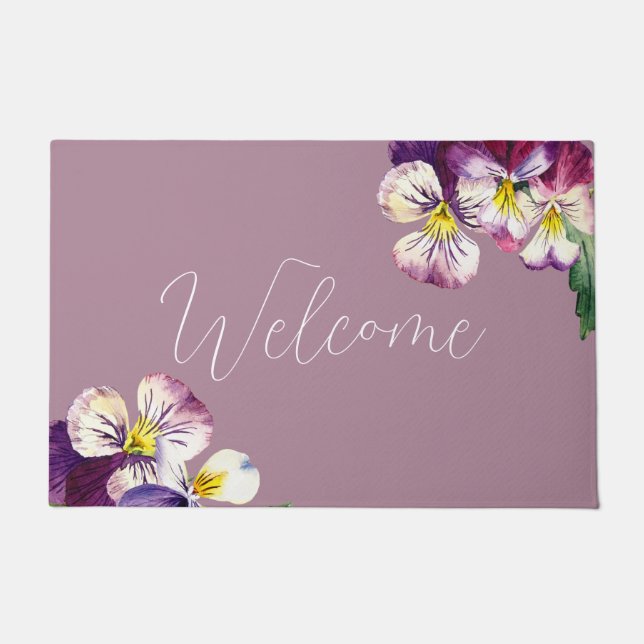 Romantic Watercolor Violets Doormat (Front)