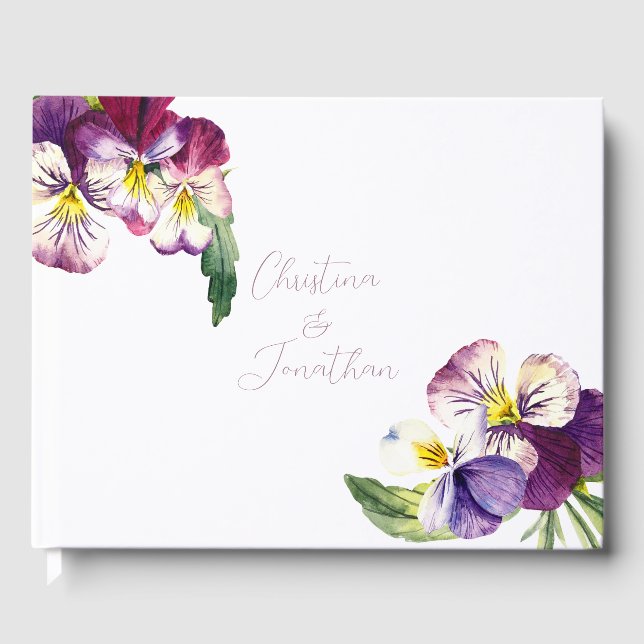Romantic Watercolor Violets Guest Book (Front)
