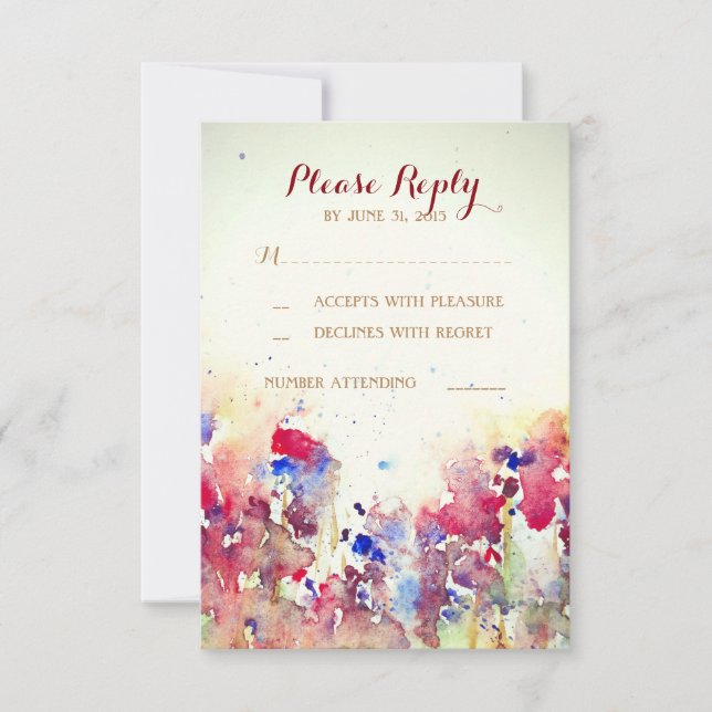 Romantic Watercolor Wedding RSVP Cards (Front)