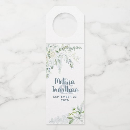 Romantic watercolor white flowers wedding custom bottle hanger tag