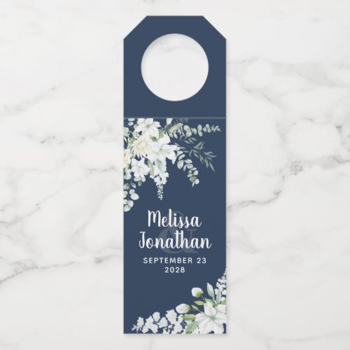 Romantic watercolor white flowers wedding custom bottle hanger tag
