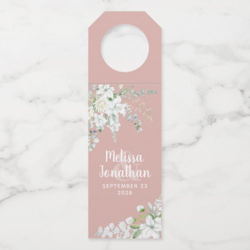 Romantic watercolor white flowers wedding custom bottle hanger tag