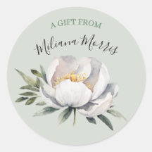 Romantic Watercolor White Peony Honeydew Green