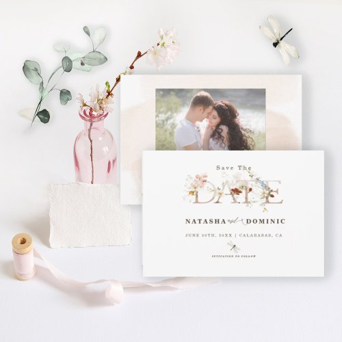 Romantic Watercolor Wildflower Garden Photo  Save The Date