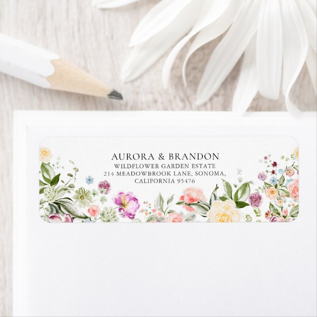 Romantic Watercolor Wildflower Wedding  Label (Insitu)