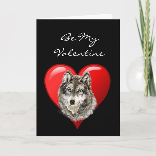 Romantic  Watercolor Wolf Valentine Holiday Card