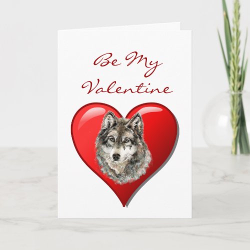 Romantic  Watercolor Wolf Valentine Holiday Card