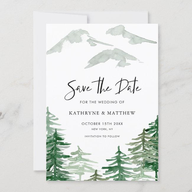Romantic Watercolor Woodland Forest Save The Date