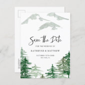 Romantic Watercolor Woodland Forest Save the Date Announcement Postcard (Front/Back)