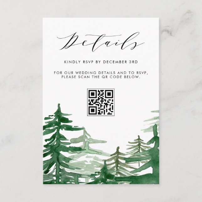 Romantic Watercolor Woodland QR Code Details Enclosure Card (Front)