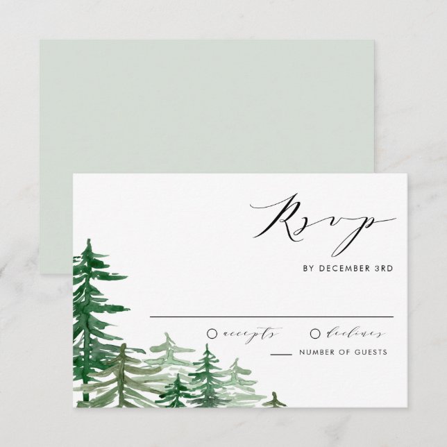 Romantic Watercolor Woodland Spring Wedding RSVP Card (Front/Back)