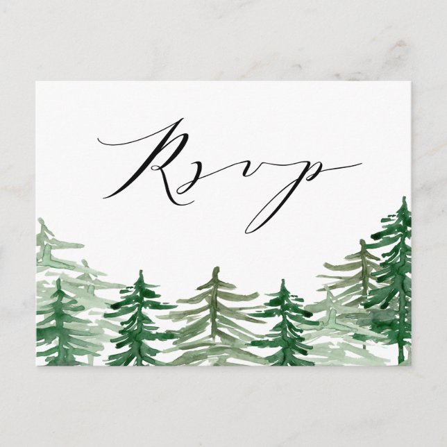 Romantic Watercolor Woodland Wedding RSVP Postcard (Front)