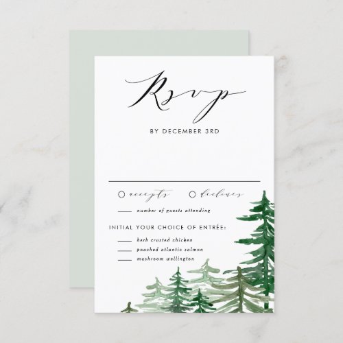 Romantic Watercolor Woodland Winter Wedding RSVP Card