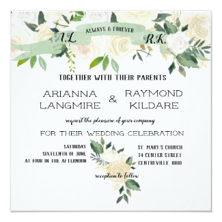 Romantic Watercolored White Roses Invitation