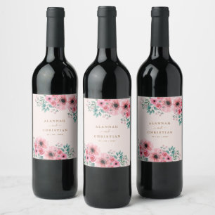 Romantic Watercolour Floral Wedding Personalized Wine Label