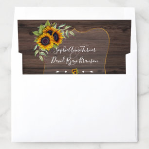 Romantic Watercolour Sunflowers Wood Wedding Envelope Liner