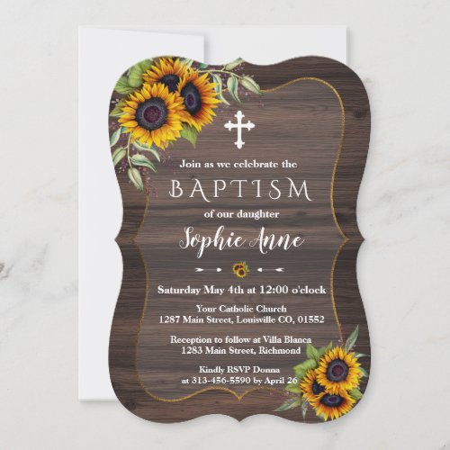 Romantic Watercolour Sunflowers Wood Wedding Invitation