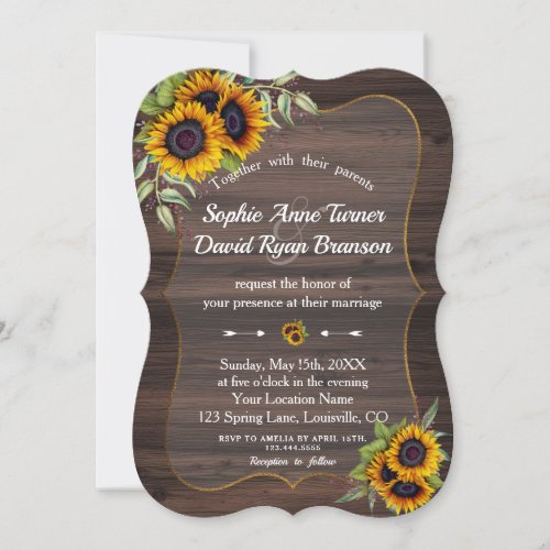 Romantic Watercolour Sunflowers Wood Wedding Invitation