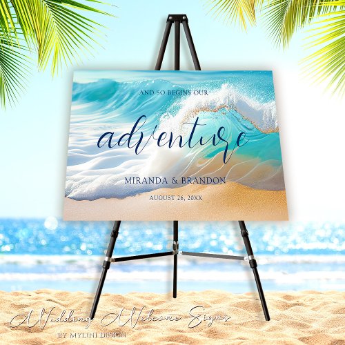 Romantic Waves Tropical Beach Wedding Welcome Sign