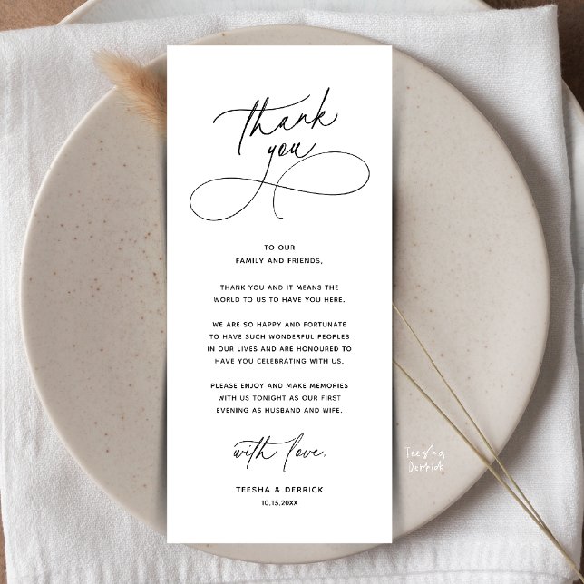 Romantic Wed Dinner Place Setting Thank You Card (Romantic Wedding Place Setting Thank You Card in Black and white)