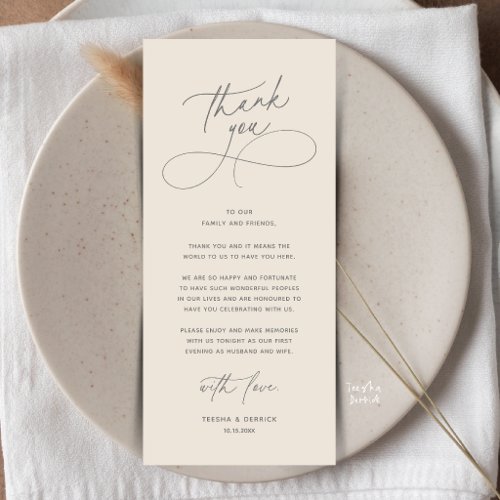 Romantic Wed Dinner Place Setting Thank You Card