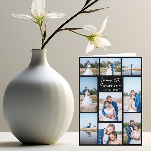 Romantic Wedding Anniversary Photo Collage Black Card