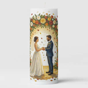Romantic Wedding Arch Golden Roses Couple Pillar Candle
