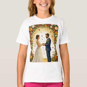 Romantic Wedding Arch Golden Roses Couple T-Shirt