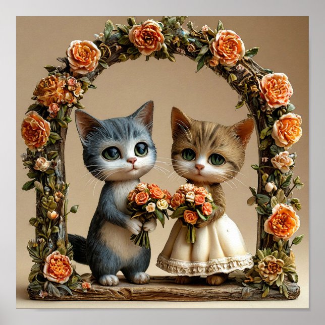 Romantic Wedding Arch with Adorable Kittens 💍🐾 Poster (Front)